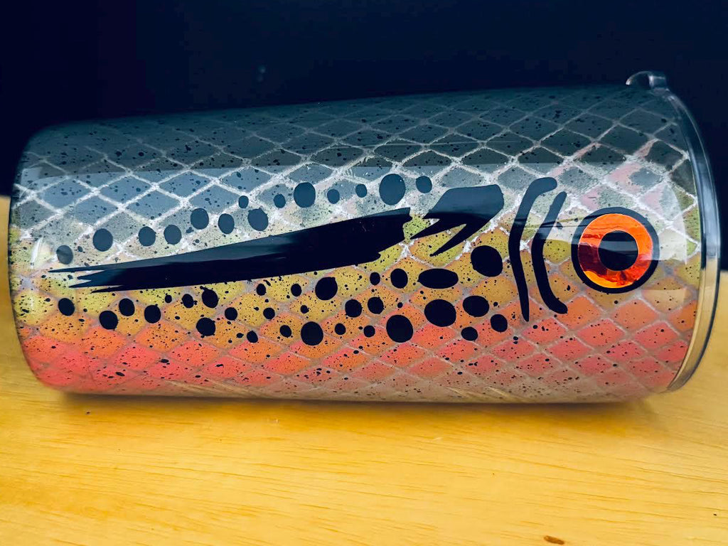 20oz Tapered Trout Fish Tumbler | Glitter or Non-Glitter Fishing Cup | Rainbow Trout Travel Mug