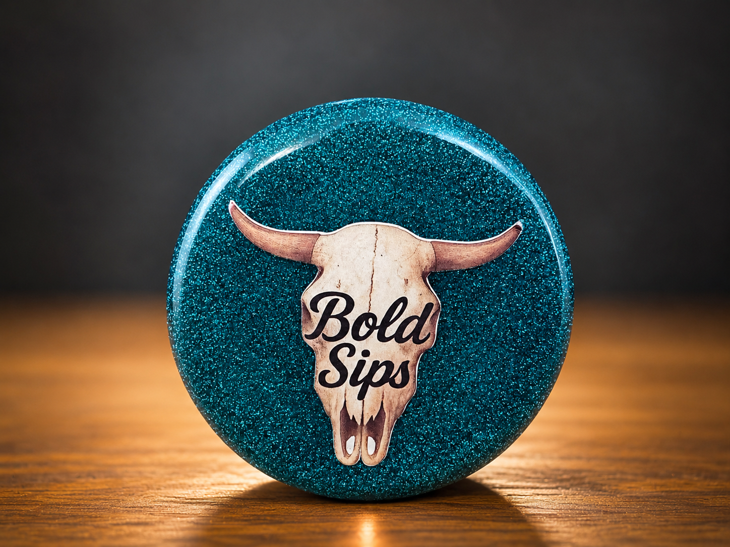 Teal Glitter Cow Skull Coaster | Western Drink Coaster | Handmade Epoxy Resin Coaster | Rustic Ranch Decor | Bold Sips Gift