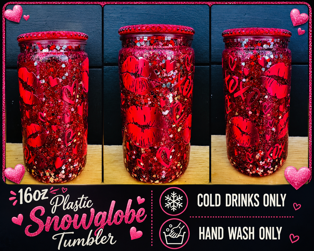 16oz Plastic Snowglobe Tumbler | Pokémon Ice Cream Glitter Cup | Valentine XOXO Glitter Cup | Handmade Snow Globe Tumbler | Custom Glitter Cup