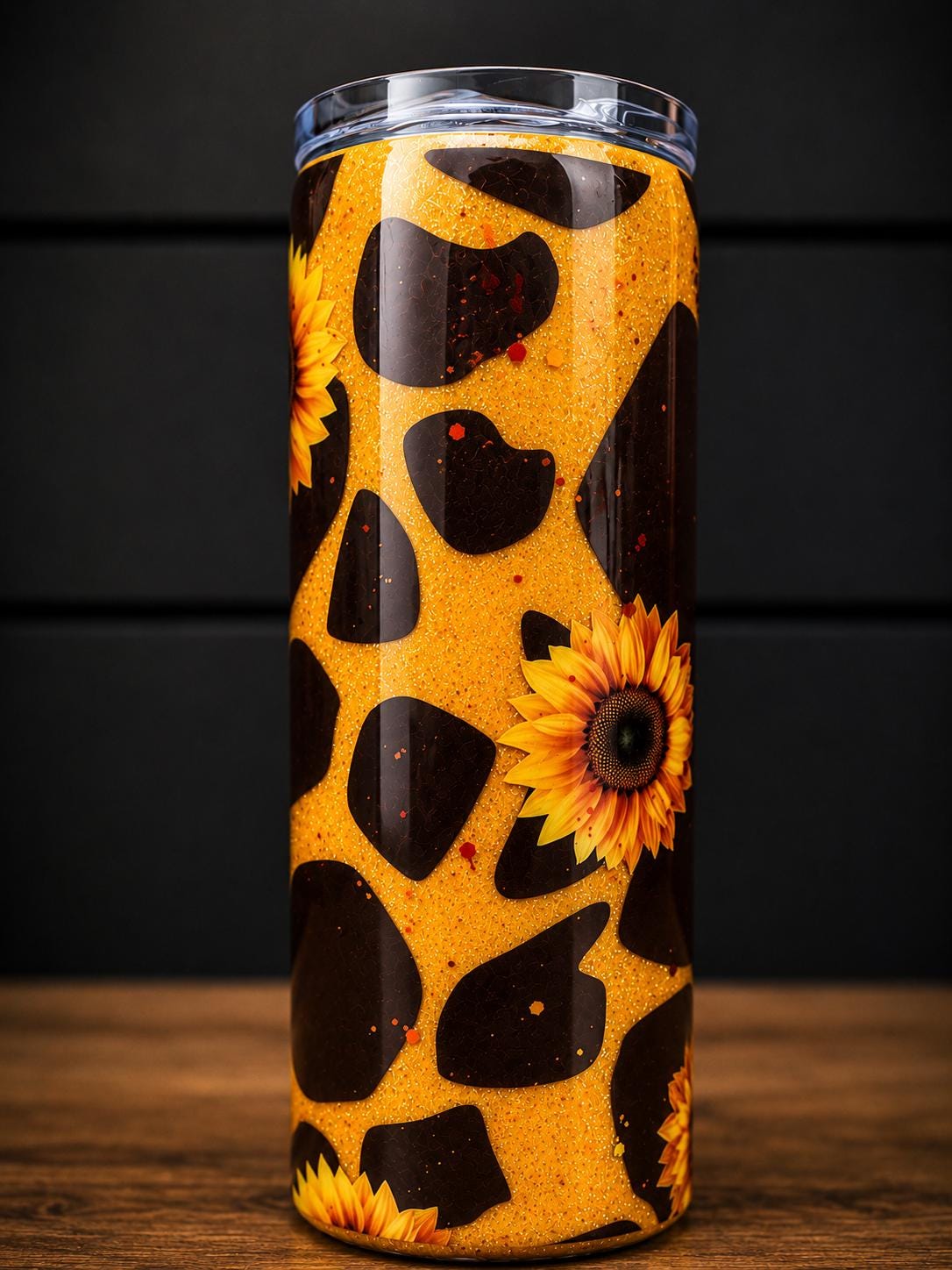 Sunflower Giraffe Print Glitter Tumbler | Inspirational Quote, Handmade Cup