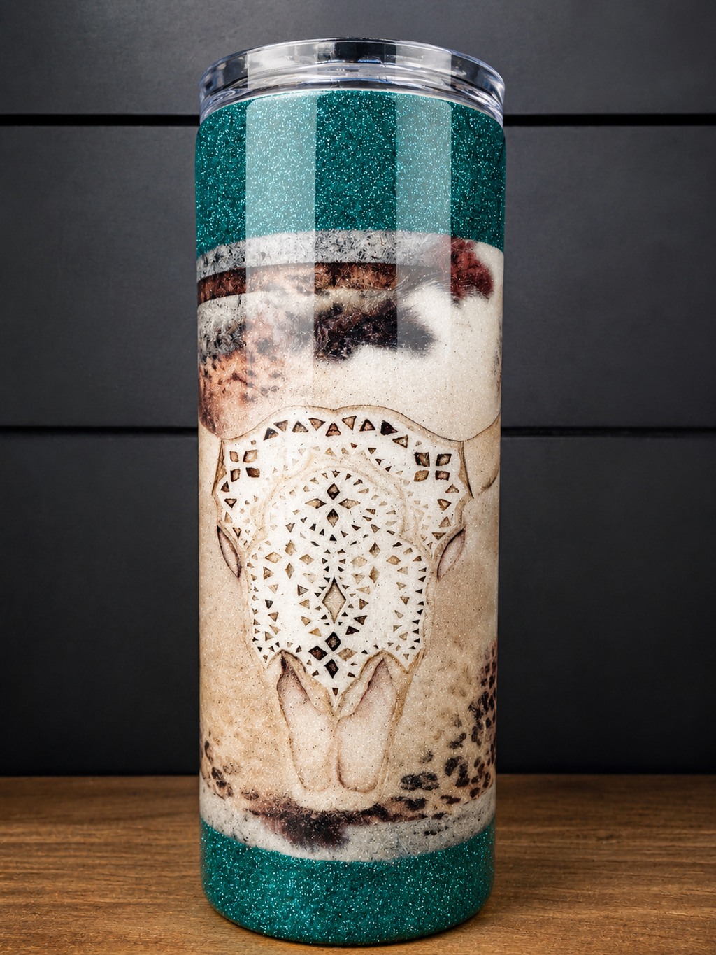 Teal Glitter Cow Skull Coaster | Western Drink Coaster | Handmade Epoxy Resin Coaster | Rustic Ranch Decor | Bold Sips Gift