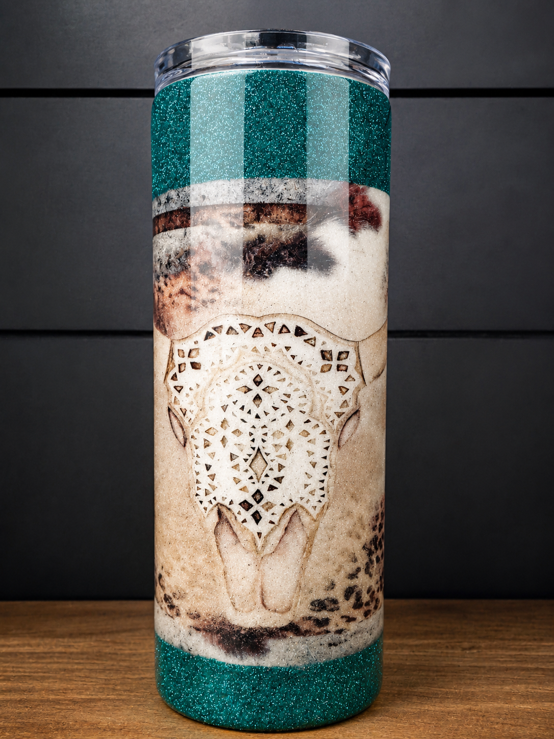 Teal Glitter Cow Skull Coaster | Western Drink Coaster | Handmade Epoxy Resin Coaster | Rustic Ranch Decor | Bold Sips Gift