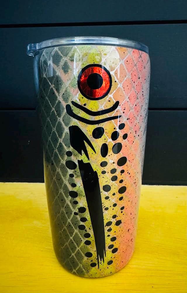 20oz Tapered Trout Fish Tumbler | Glitter or Non-Glitter Fishing Cup | Rainbow Trout Travel Mug