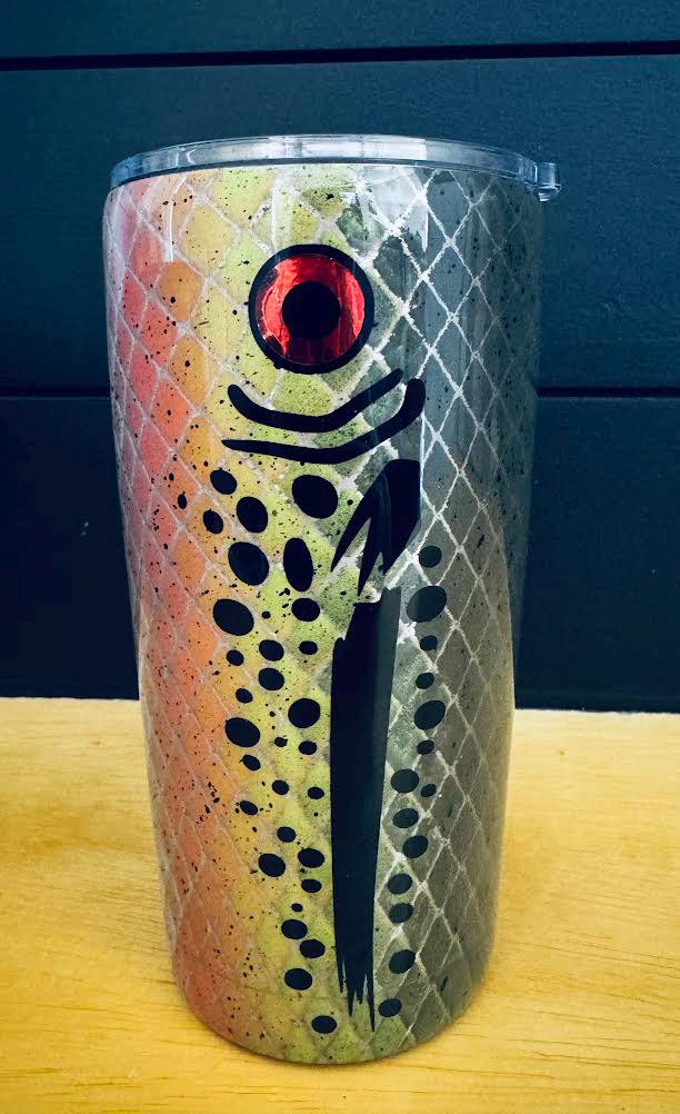 20oz Tapered Trout Fish Tumbler | Glitter or Non-Glitter Fishing Cup | Rainbow Trout Travel Mug