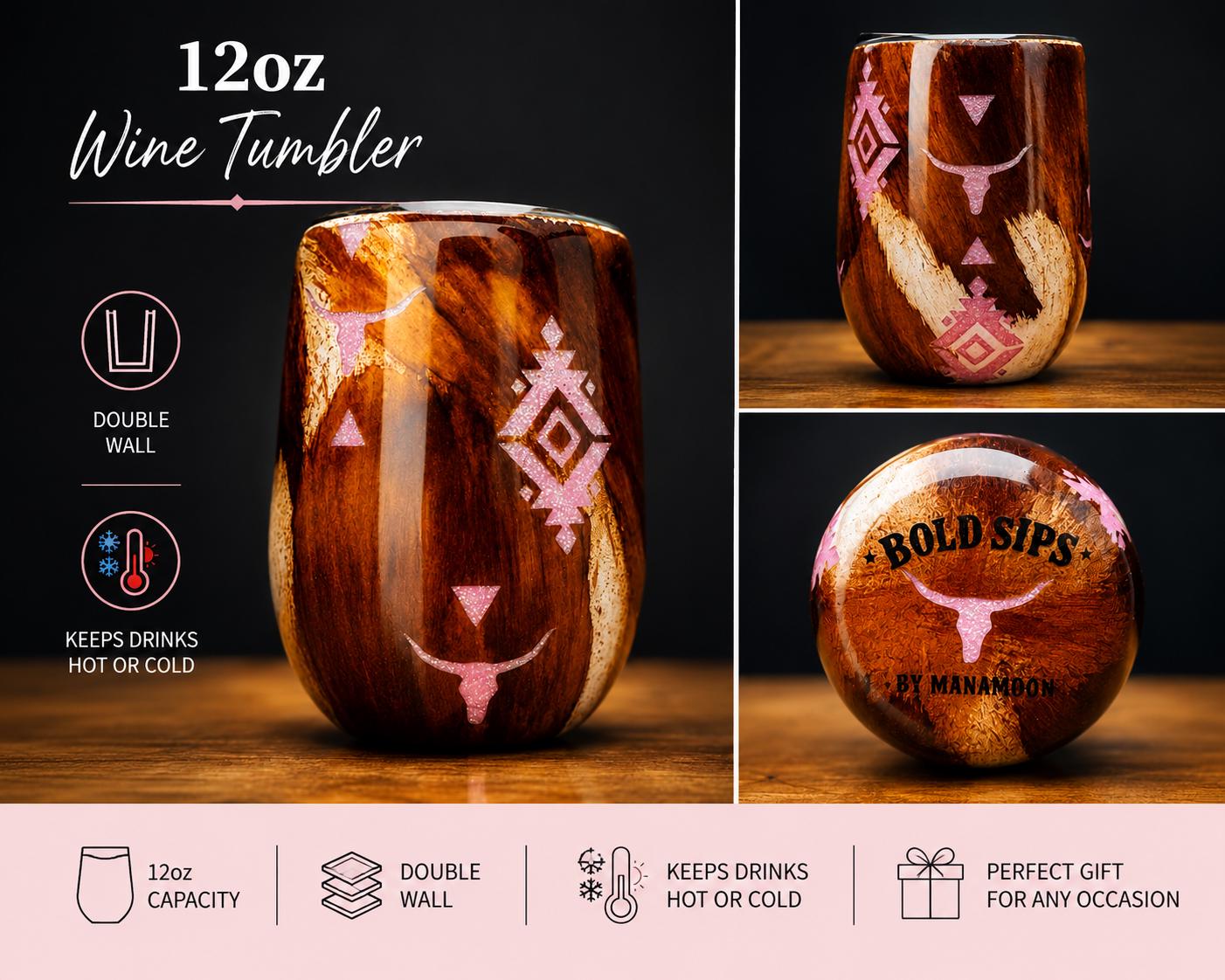 Western Cowhide Tumblers | Insulated Stainless Steel, Aztec Tribal Design