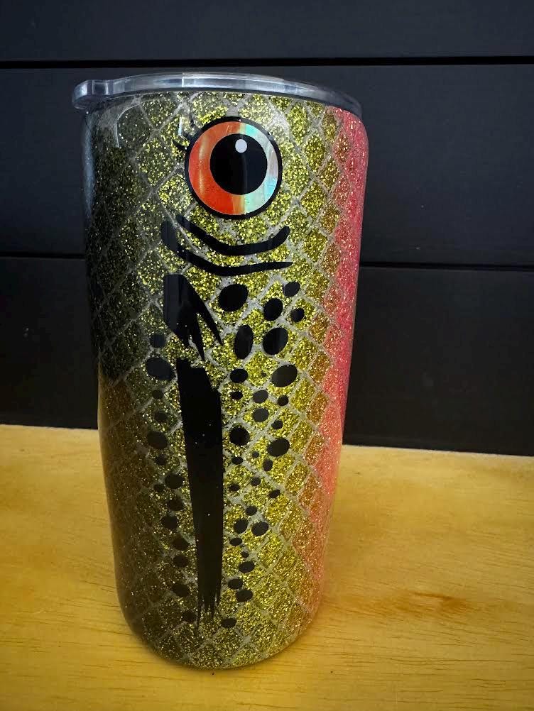 20oz Tapered Trout Fish Tumbler | Glitter or Non-Glitter Fishing Cup | Rainbow Trout Travel Mug