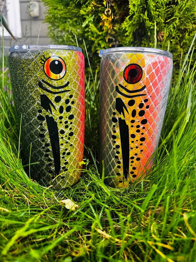 20oz Tapered Trout Fish Tumbler | Glitter or Non-Glitter Fishing Cup | Rainbow Trout Travel Mug