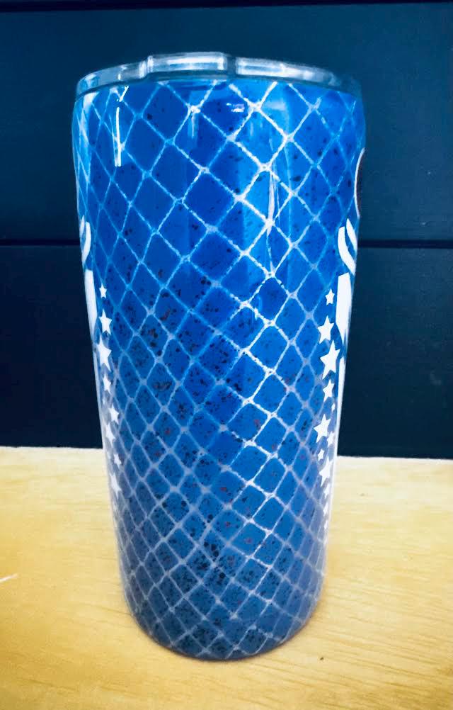 Patriotic Fish Tumbler | 20oz Red White Blue Tapered Cup | American Flag Stainless Steel Tumbler