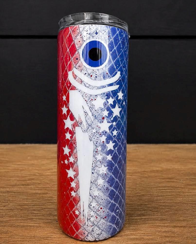 Patriotic Fish Tumbler | 20oz Red White Blue Skinny Cup | American Flag Stainless Steel Tumbler