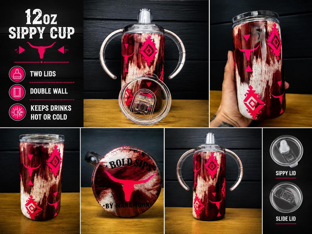 Western Cowhide Tumblers | Insulated Stainless Steel, Aztec Tribal Design