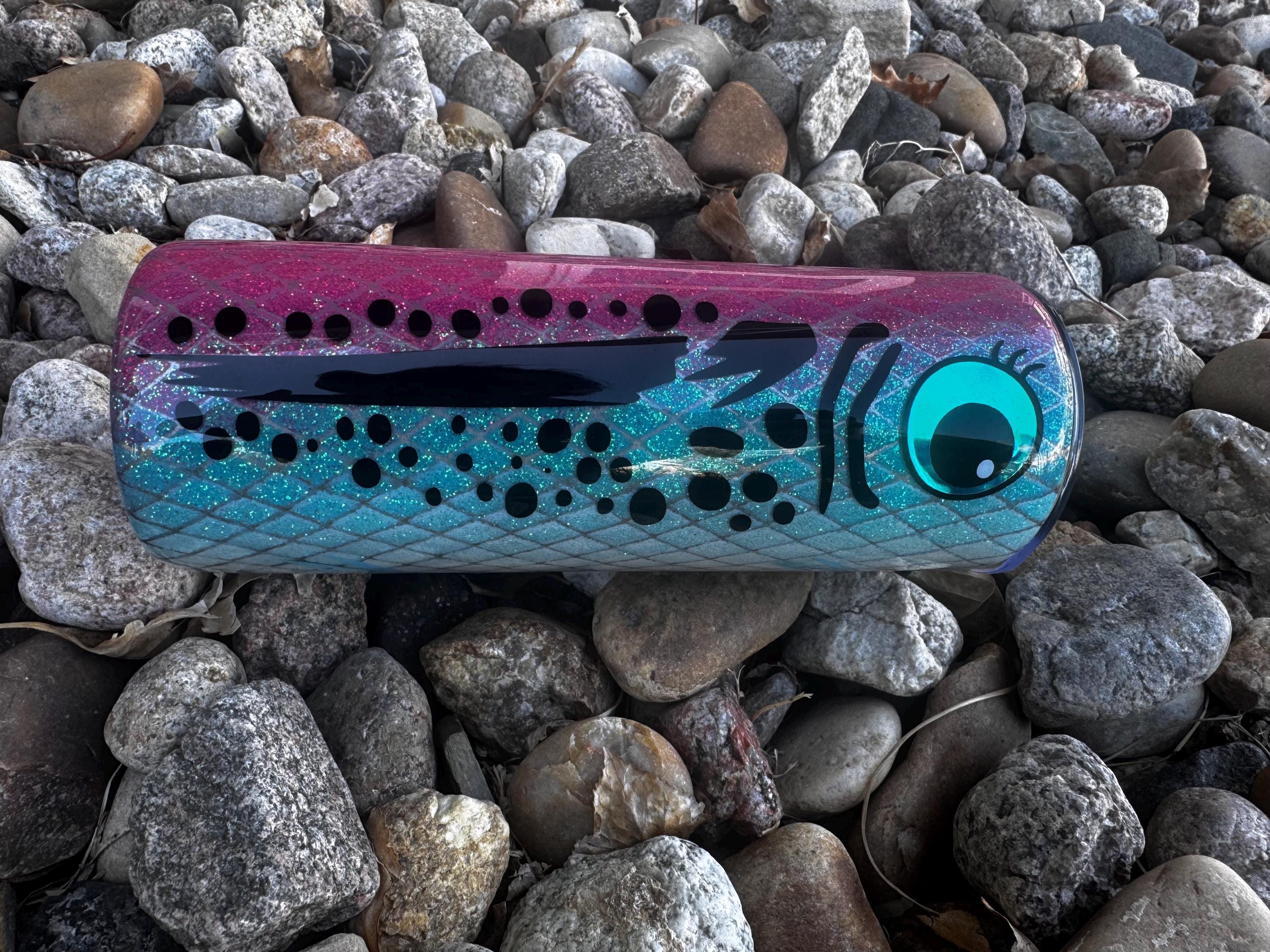20oz Glitter Trout Tumbler | Handmade Fish Travel Mug, Fishing Gift