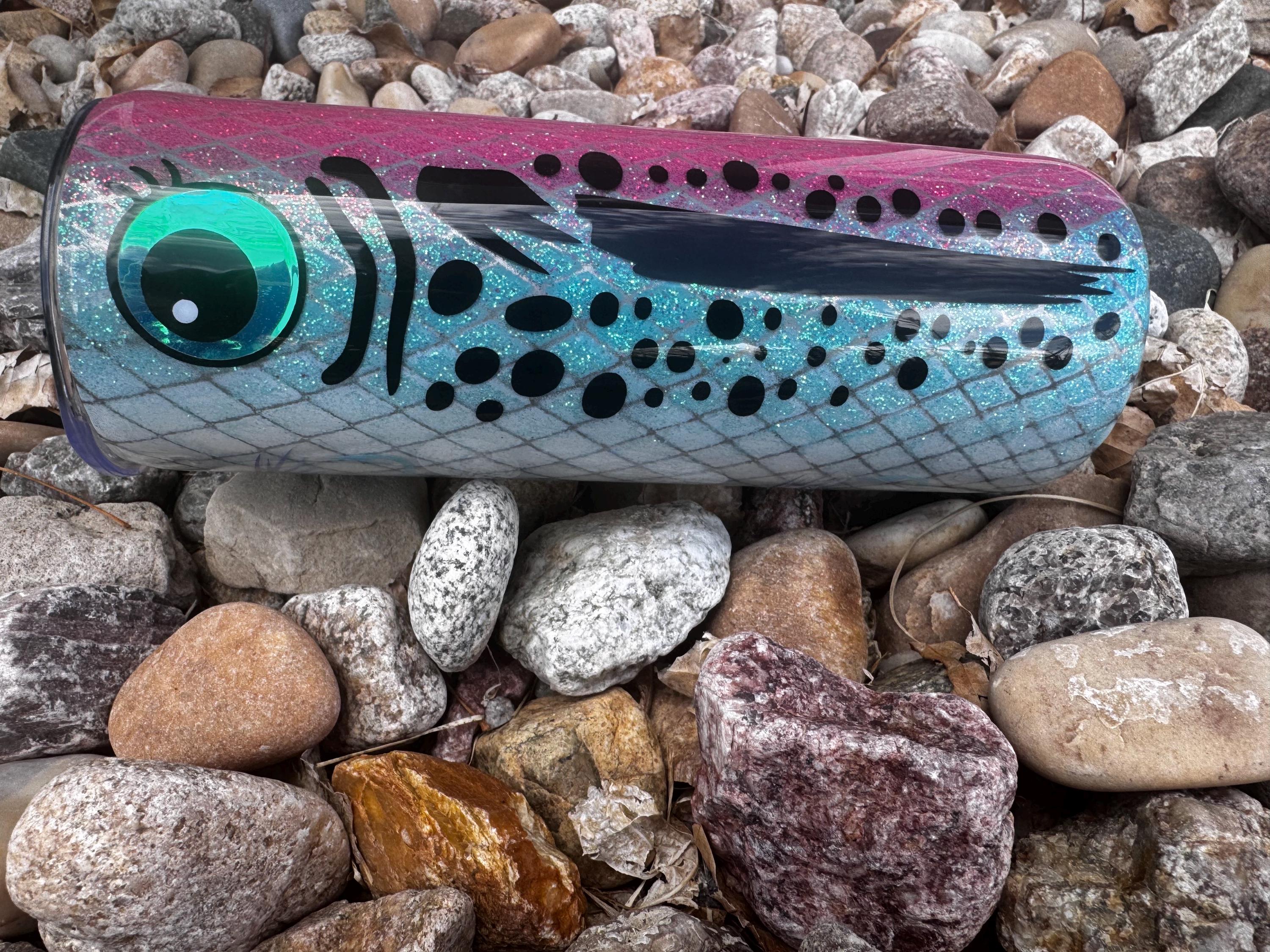 20oz Glitter Trout Tumbler | Handmade Fish Travel Mug, Fishing Gift