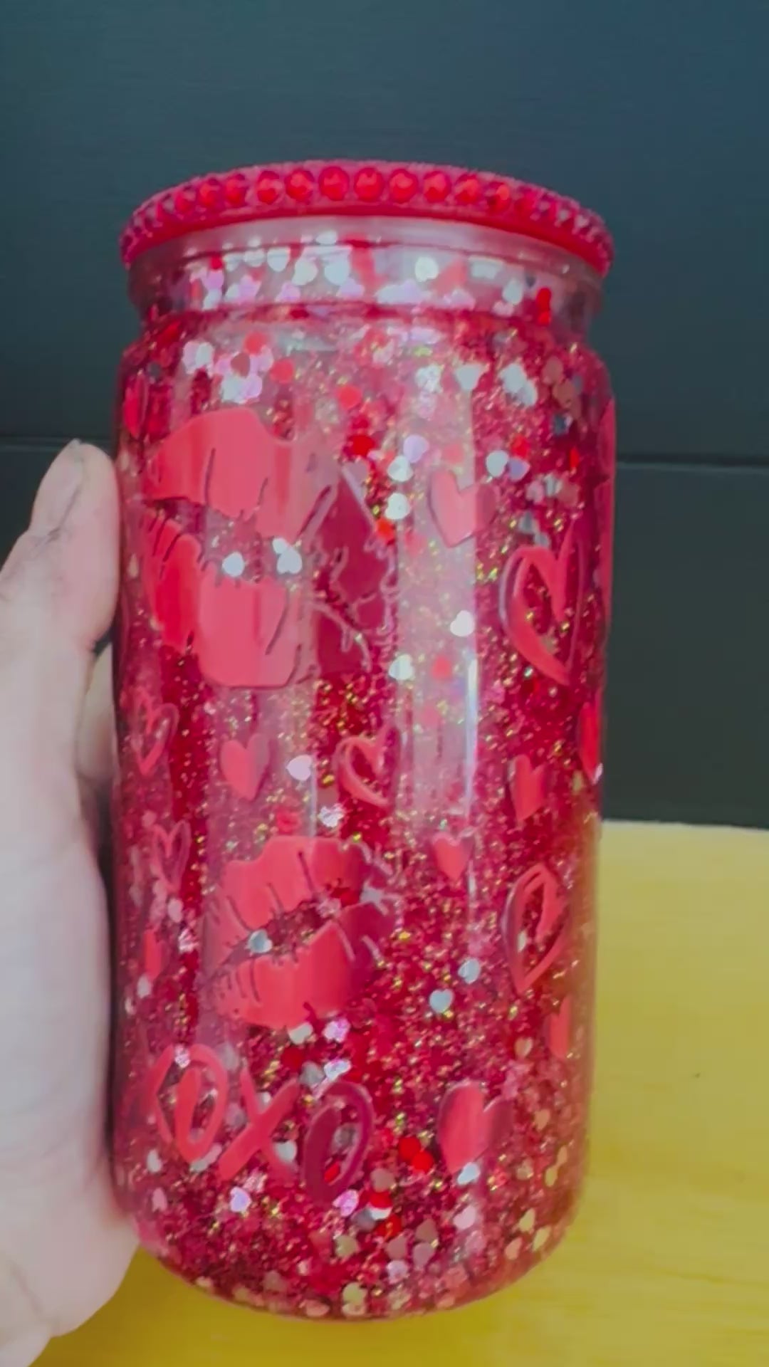 16oz Plastic Snowglobe Tumbler | Pokémon Ice Cream Glitter Cup | Valentine XOXO Glitter Cup | Handmade Snow Globe Tumbler | Custom Glitter Cup